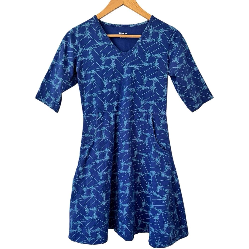 Svaha Blue Satellite Twirl Dress Organic Cotton Women’s Size 4